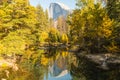 View of the Half Dome and the Merced River from the Sentinel Bridge in Yosemite National Park Royalty Free Stock Photo