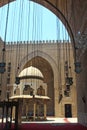 View of the hall and ablution area decorated with lanterns in sultan Hassan mosque