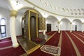 View of hall for praying iwan of the Ar-Rahma Mosque Mercy Mosque with minbar pulpit. Kyiv, Ukraine