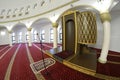 View of hall for praying iwan of the Ar-Rahma Mosque Mercy Mosque with minbar pulpit. Kyiv, Ukraine