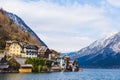 View of Hallstat town at lake and mountain, on a beautiful early Royalty Free Stock Photo