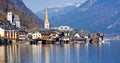 View of the Hallstatt from lake Hallstater See, Austria. Panorama Royalty Free Stock Photo