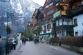 View Hallstatt town with tourist and old houses.