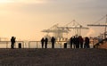 View of Hamburg Harbour at dawn.