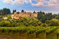 View on Fonterutoli on sunrise. It is hamlet of Castellina in Chianti in province of Siena. Tuscany. Italy