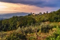 View on Fonterutoli on sunrise. It is hamlet of Castellina in Chianti in province of Siena. Tuscany. Italy Royalty Free Stock Photo