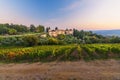 View on Fonterutoli on sunset. It is hamlet of Castellina in Chianti in province of Siena. Tuscany. Italy