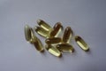 View of handful of fish oil capsules