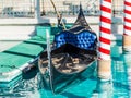 View of the handola in the channel of the Venetian hotel in Las Vegas, Nevada, USA. With selective focus Royalty Free Stock Photo