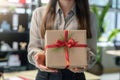 view of hands Giving a business gift in an office, corporate party celebration concept Royalty Free Stock Photo