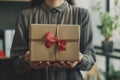 view of hands Giving a business gift in an office, corporate party celebration concept Royalty Free Stock Photo