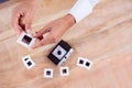 View of hands holding photo slides