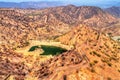 View of Hanuman Sagar Lake and fortifications of Amer. Jaipur, India