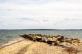 View of the harbor, beach and rocky headland in East Greenwich