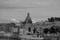 View of the harbor in the city of Saint Petersburg in Russia. Monochrome picture 