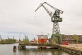 View of harbor cranes. Gdansk, Poland