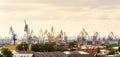 View of harbor cranes on sky background, Saint Petersburg, Russia