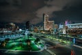 View of Harbor Drive and the downtown skyline at night, in San Diego, California Royalty Free Stock Photo