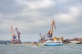 View of the harbor in Gothenburg with boats Royalty Free Stock Photo