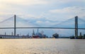 View of the harbor port of Savannah at the summer sunset