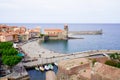 View harbor sea coast from castle of Collioure France Europe