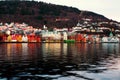 View of harbour old town Bryggen in Bergen, Norway in the evening Royalty Free Stock Photo