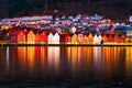 View of harbour old town Bryggen in Bergen, Norway during the night Royalty Free Stock Photo