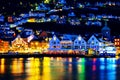 View of harbour old town Bryggen in Bergen, Norway during the night Royalty Free Stock Photo