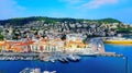 View of the harbour port from the Castle Hill, French Riviera. Nice, Cote d`Azur, France Royalty Free Stock Photo