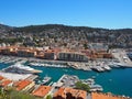 View of the harbour port from the Castle Hill, French Riviera. Nice, Cote d`Azur, France Royalty Free Stock Photo