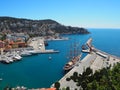 View of the harbour port from the Castle Hill, French Riviera. Nice, Cote d`Azur, France Royalty Free Stock Photo