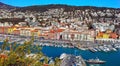 View of the harbour (port) from the Castle Hill, French Riviera. Nice, Cote d 'Azur, France Royalty Free Stock Photo