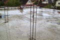 view of the hardened concrete slab base between floors. Construc Royalty Free Stock Photo