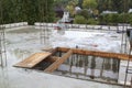 view of the hardened concrete slab base between floors with whee Royalty Free Stock Photo