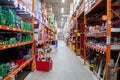 View of a hardware store aisle with seasonal decorations. Royalty Free Stock Photo