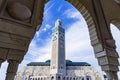 View of Hassan II mosque against blue sky - The Hassan II Mosque or Grande MosquÃÂ©e Hassan II is a mosque in Casablanca, Morocco Royalty Free Stock Photo