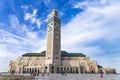 View of Hassan II mosque against blue sky - The Hassan II Mosque or Grande MosquÃÂ©e Hassan II is a mosque in Casablanca, Morocco Royalty Free Stock Photo