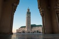 View of Hassan II mosque framed by the arch of a big gate