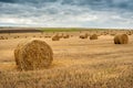 Hay bales on autumn field after harvest Royalty Free Stock Photo