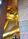 View of the head of a huge golden Buddha