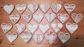 View of heart-shaped ornaments and crafts made with white-dyed leather strips Royalty Free Stock Photo