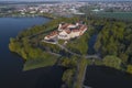 View from a height on ancient Nesvizh Castle (shooting from a quadcopter). Belarus Royalty Free Stock Photo