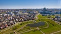 View from the height of the Drozdy district and the Minsk sports complex Minsk Arena in Minsk.Belarus