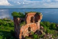 View from the height of the fort Emperor Paul 1 in Kronstadt, the Gulf of Finland, the island of forts, a ruined red brick