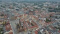 Aerial view of Wroclaw city. Beautiful, old town. Crowded Market square of a big European city.