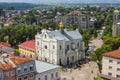 View from a height of the Holy Trinity Cathedral in the center of Drohobych, Ukraine