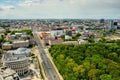 View from the height of Independence Avenue and the center of Minsk, old architecture, a fragment of the street, a national