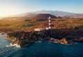 View from the height of the lighthouse Faro de Rasca at sunset on Tenerife, Canary Islands, Spain. Wild Coast of the Atlantic