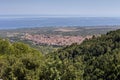 The view from the height Mount Olympus of the town of Litochoro Pieria, Mount Olympus, Greece Royalty Free Stock Photo