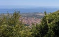 The view from the height Mount Olympus of the town of Litochoro Pieria, Mount Olympus, Greece Royalty Free Stock Photo